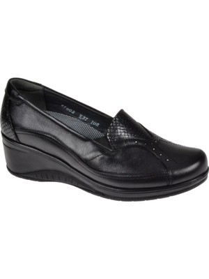 Forelli Deri Kadın Comfort Ayakkabı F-57603 Siyah