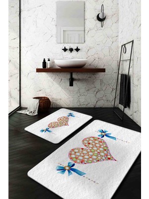 Buket Home Accessory Kalp 2'li Set Banyo Paspas 100X60CM-50X60CM