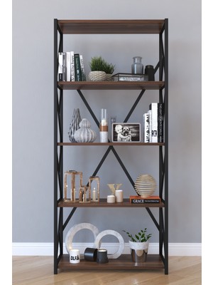 Kahraman 35 Yapı Market Remaks 5 Raflı Metal Kitaplık - Ceviz Gg ve N11 Için