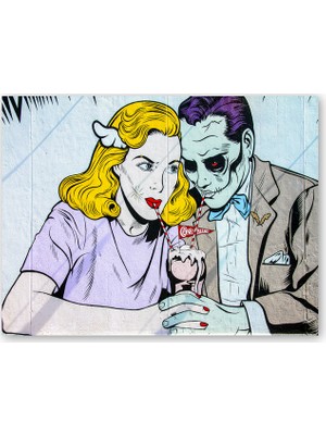 Caka Tablo Ahşap Tablo Joker ve Harley Quinn Vintage