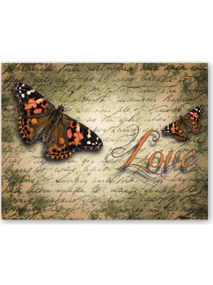 Caka Tablo Ahşap Tablo Aşk Yazılı Kelebekler