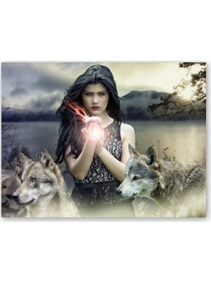 Caka Tablo Ahşap Tablo Gotik Kız ve Kurtlar