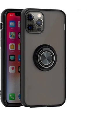 CoverZone Apple iPhone 12 Kılıf Stripe Cam Şeffaf Standlı Magnetic Siyah