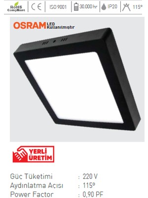 Ack Sıva Üstü Kare LED Panel Armatür 32 W 40 x 40 cm Siyah Gövde Gunışığı Işık AP04-03301