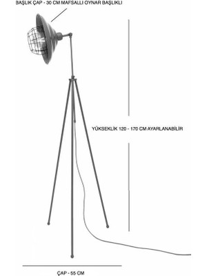 Umur Aydınlatma Tripod Dayton Şapkalı Bakır Eskitme Lambader