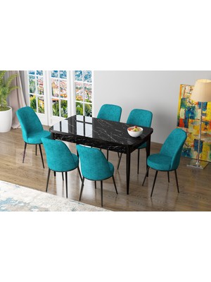 Canisa Concept Zen Siyah Mermer Yemek Masası Takım Mutfak Masası Takımı 6 Sandalye