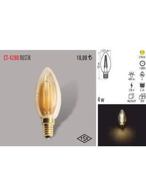 Cata 6'lı Paket 4 W Rustik LED Filament Buji Ampul E14 Duy Iyiiş Elektrik