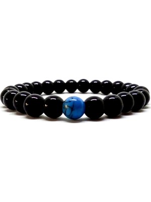 Kusakli Tekli Mavi Havlit Siyah Parlak Oniks Erkek Bileklik