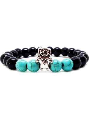 Kusakli Şirin Çocuk Figürlü Turkuaz Oniks Doğaltaş Kadın Bileklik