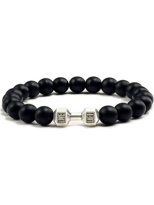 Kusakli Dumbell Figürlü Mat Oniks Erkek Bileklik