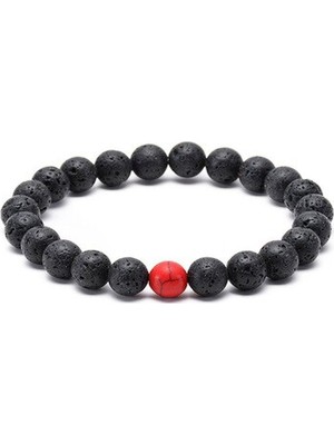 Kusakli Tekli Kırmızı Havlit Lav Doğaltaş Bileklik