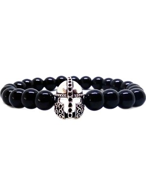 Kusakli Gladyatör Maske Figürlü Parlak Oniks Erkek Bileklik