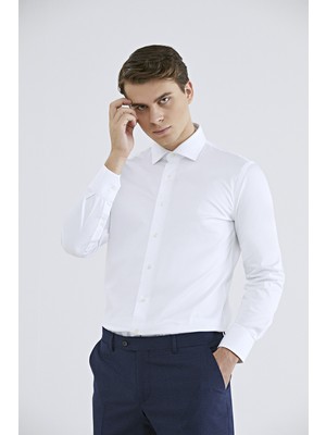 D'S Damat Slim Fit Beyaz Düz Gömlek