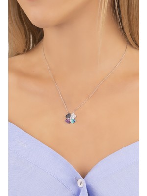 Diversity Jewelry Kadın 925 Ayar Gümüş Renkli Yonca Kolye