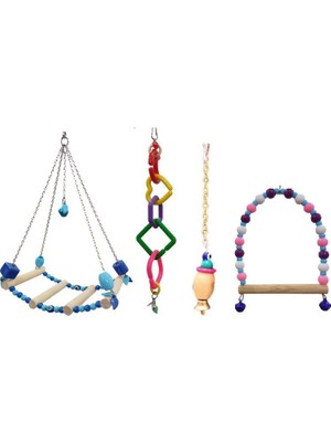Muhabbet Kuşları  İçin Kuş Oyuncağı 4 Parça Oyuncak Seti
