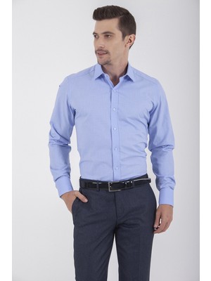 Hatemoğlu Erkek Desenli Slim Fit  Mavi Gömlek