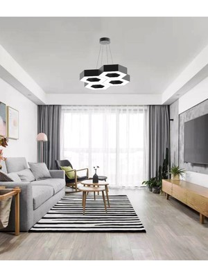 Hegza Lighting Stella (Siyah Kasa, Sarı Işık) Ledli Modern Avize