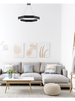 Hegza Lighting Octagon (Siyah Kasa, Gün Işığı) Ledli Modern Avize