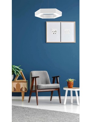 Hegza Lighting Hexagon (Beyaz Kasa, Sarı Işık) Ledli Modern Avize