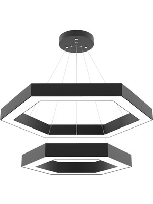 Hegza Lighting Hexagon Piramit ( Siyah Kasa, Sarı Işık ) Ledli Modern Avize