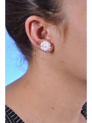 Midyat Nurtaş Gümüş Çiçek Model El İşçiliği Telkari Gümüş Kadın Küpe