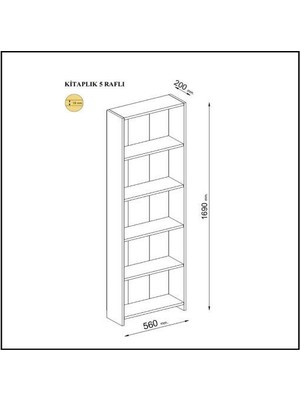 Sürtaş 5 Raflı Modern Kitaplık Beyaz