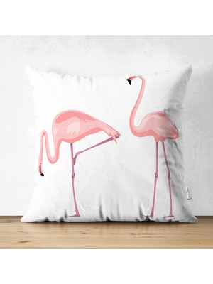 Pembe Flamingo Desenli Çift Taraflı Dijital Baskılı Süet Yastık Kırlent Kılıfı