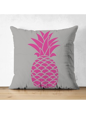 Çift Taraflı Gri Zemin Ananas Dijital Baskılı Süet Yastık Kırlent Kılıfı