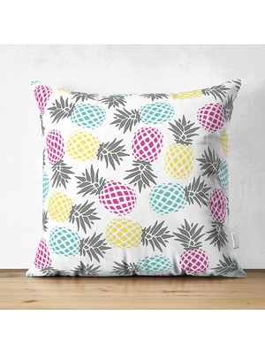 Renkli Ananas Desenli Çift Taraflı Dijital Baskılı Süet Yastık Kırlent Kılıfı