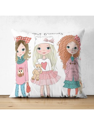 Best Friends Motifli Dekoratif Çift Taraflı Süet Yastık Kırlent Kılıfı