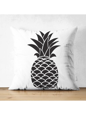 Çift Taraflı Siyah Beyaz Ananas Dijital Baskılı Dekoratif Süet Yastık Kırlent Kılıfı
