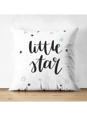Çift Taraflı Beyaz Zeminde Little Star Tasarımlı Bebek Odası Süet Yastık Kırlent Kılıfı