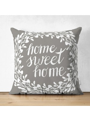 Çift Taraflı Home Sweet Home Dijital Baskılı Dekoratif Süet Yastık Kırlent Kılıfı