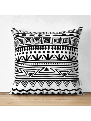 Çift Taraflı Siyah Beyaz Dekoratif African Motifli Modern Süet Yastık Kırlent Kılıfı