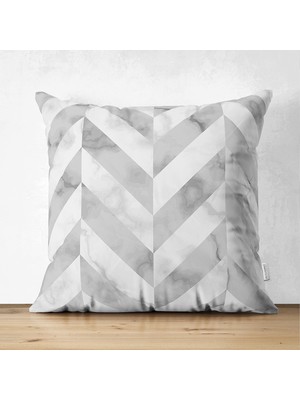 Çift Taraflı Geometrik Desenli Mermer Zeminli Modern Süet Yastık Kırlent Kılıfı