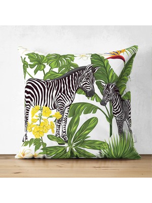 Çift Taraflı Pudra Zeminli Egzotik Zebra Tasarımlı Modern Süet Yastık Kırlent Kılıfı