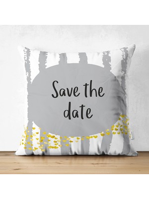 Çift Taraflı Gri Zeminde Save The Date Motifli Çocuk Odası Süet Yastık Kırlent Kılıfı