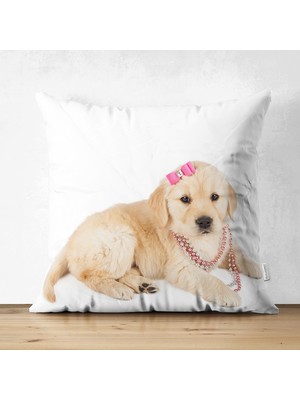 Çift Taraflı Sevimli Köpek Desenli Dijital Baskılı Modern Süet Yastık Kırlent Kılıfı