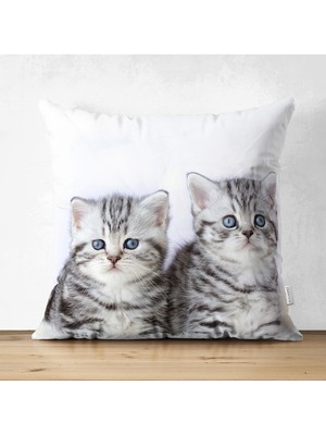 Yavru Kedi Desenli Modern Çift Taraflı Süet Yastık Kırlent Kılıfı