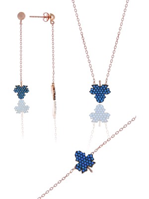 Midyat Nurtaş Gümüş Yaprak Tasarım Firuzetaşlı Gümüş Üçlü Set