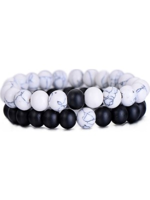 Kusakli Ikili Beyaz Havlit-Mat Oniks Doğaltaş Bileklik