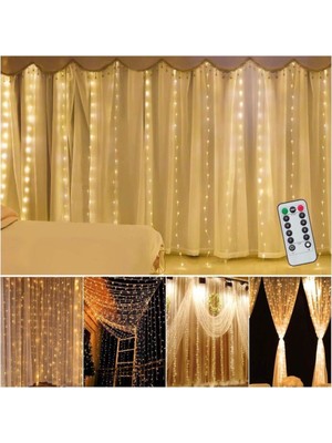 Technosmart Peri Telli Perde LED Işık Kumandalı 200 Ledli  2 x 2 Metre Usb'li 8 Animasyonlu Günışığı