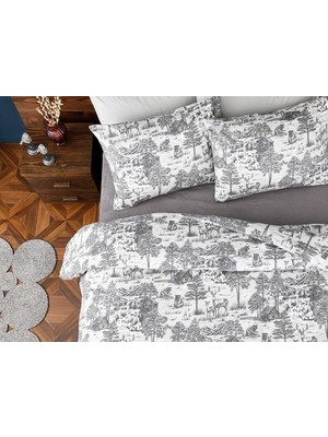 English Home Winter Forest Flanel Gri 200 x 220 cm Çift Kişilik Nevresim Takımı