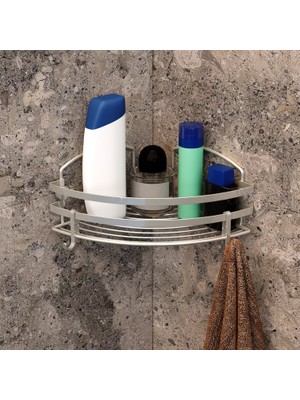 Teknotel Tek Katlı Kancalı Banyo Köşe Rafı Paslanmaz Inox BK081H
