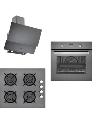Eminçelik Lüx Antrasit Gri Ankastre Set (Ao 2163 G60 Fırın + Ah 1240 GG60 Ocak + Ch 1454 Rc G60 Davlumbaz)