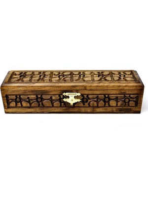 Otantik Çarşı Eskitme Ahşap Oymalı Tespih Kutusu 25X6,5X6 Cm.