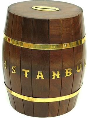 Otantik Çarşı Ahşap Fıçı Kumbara Istanbul 6''