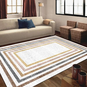 Kaymaz Dot Taban Yıkanabilir  Dijital Baskı Renkli Çizgili Desenli MRC Salon Halısı 80 x 100