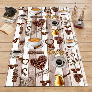 Kaymaz Dot Taban Yıkanabilir  Dijital Baskı Kahve Desenli Mutfak Halısı 80 x 100