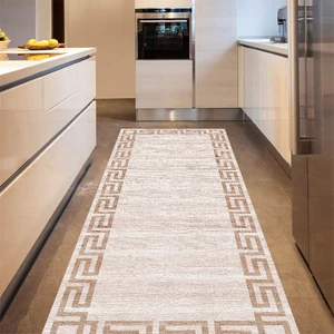 Kaymaz Dot Taban Yıkanabilir  Dijital Baskı Geometrik Vizon Desenli Mutfak Halısı 80 x 100
